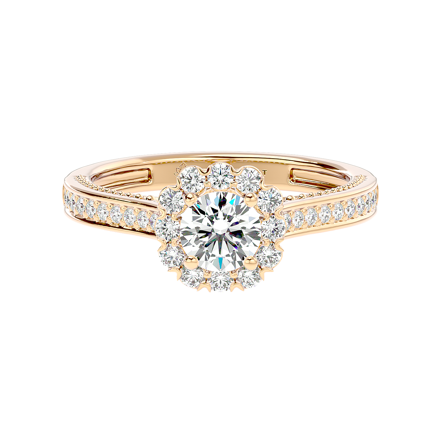 French Pave Diamond Engagement Ring in White Gold with Floral Design