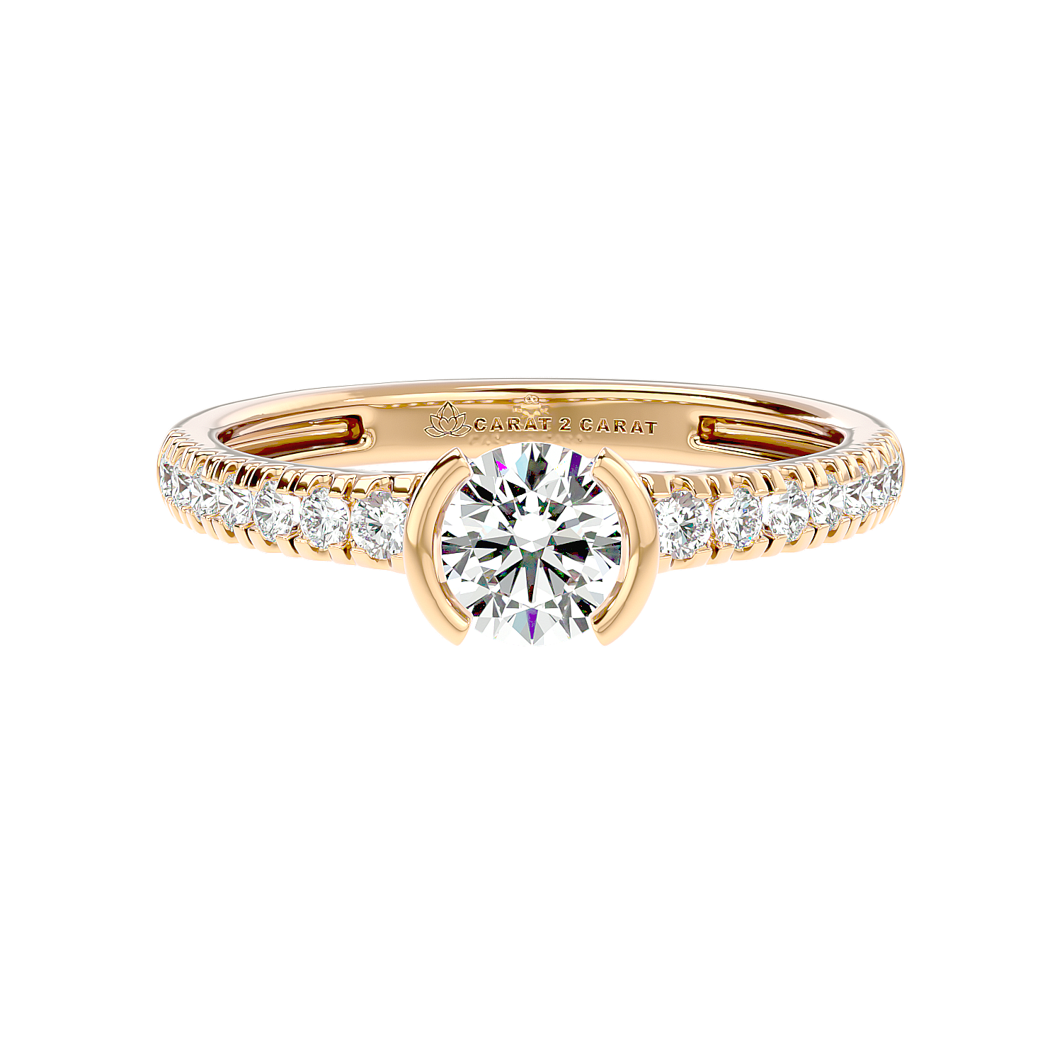 French Pave Diamond Engagement Ring in White Gold with Shield